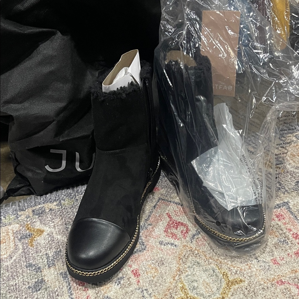 JustFab Black Ankle Boots with Chain Detail